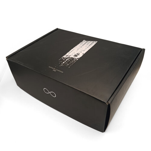 black corrugated shipping box